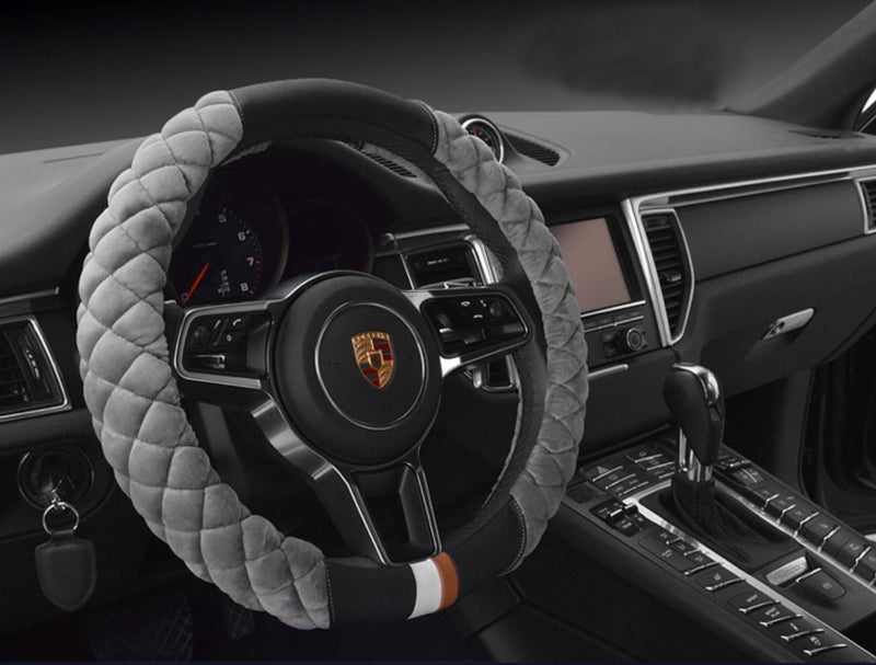 HAOKAY Luxury Fluffy Winter Steering Wheel Cover for Men Women,Soft Warm Short Plush Steering Wheel Cover Gray Fuzzy with Universal 14.5-15 Inch - Image 2